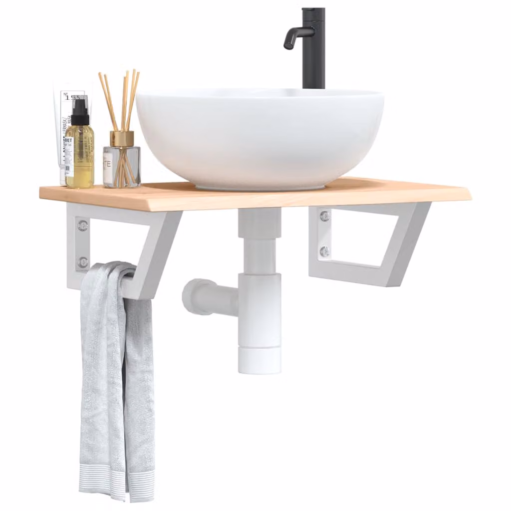 vidaXL Ripiano a Parete per Lavabo in Rovere e Metallo, Marrone e Bianco, L 40 x P 17 x H 3 cm