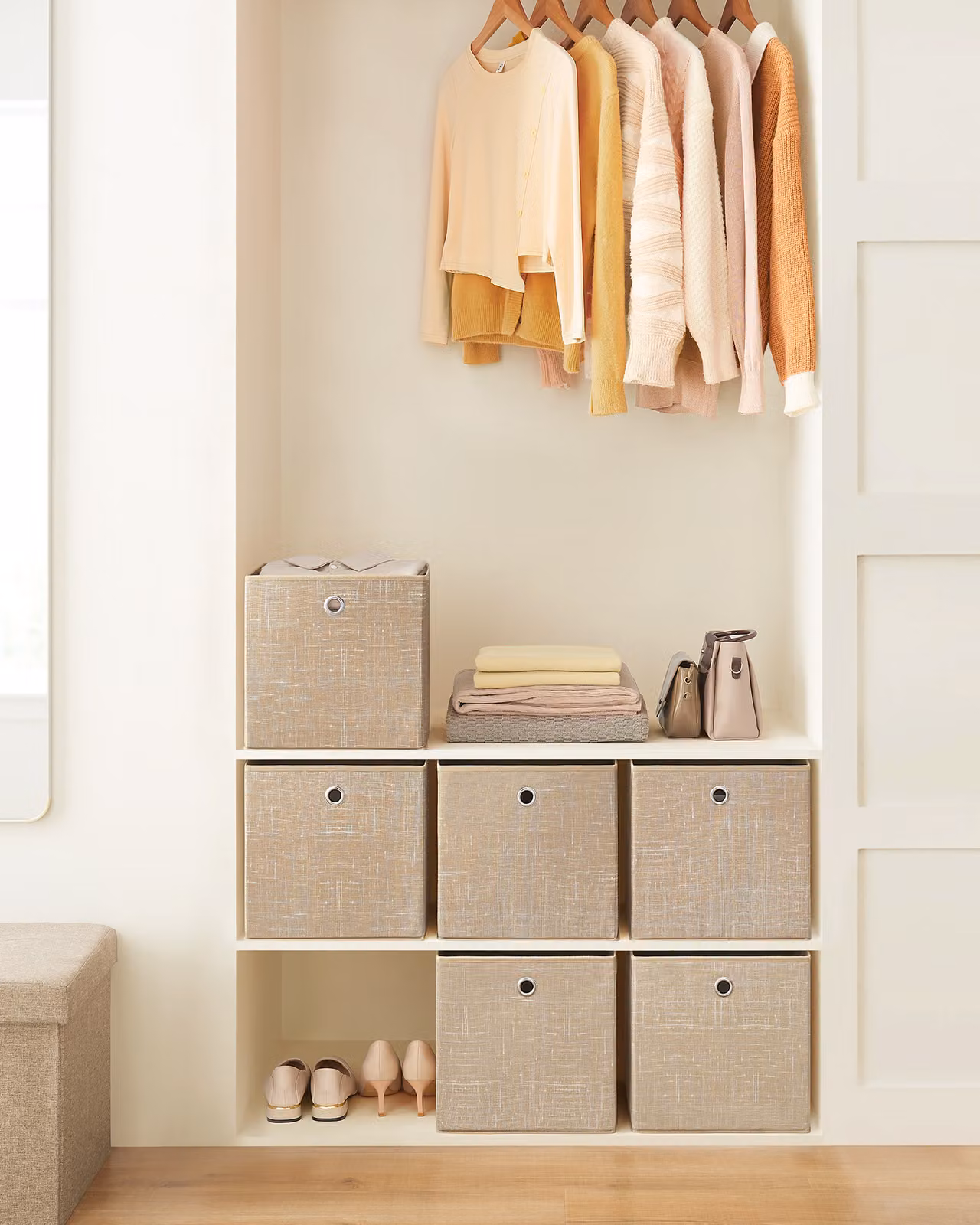 set di 6 scatole organizer in tessuto non tessuto con maniglia, scatole portaoggetti