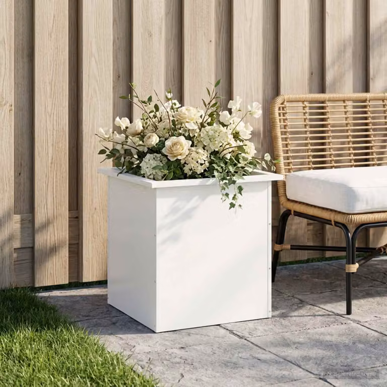 Fioriera da giardino con LED vidaXL in acciaio bianco L 50 cm x P 50 cm x H 48 cm