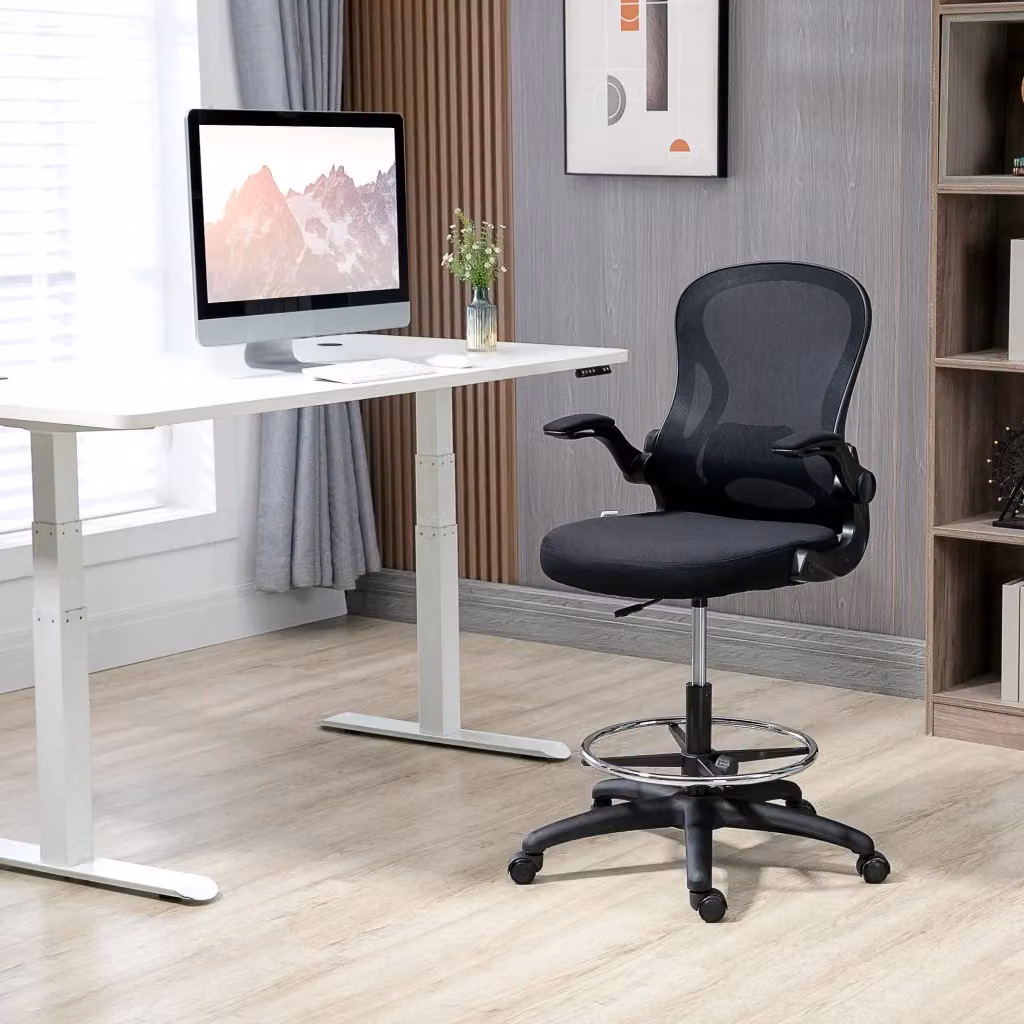 EasyComfort Sedia da Ufficio Ergonomica in Tessuto con Braccioli Ribaltabili, Bianca e Nera – 2