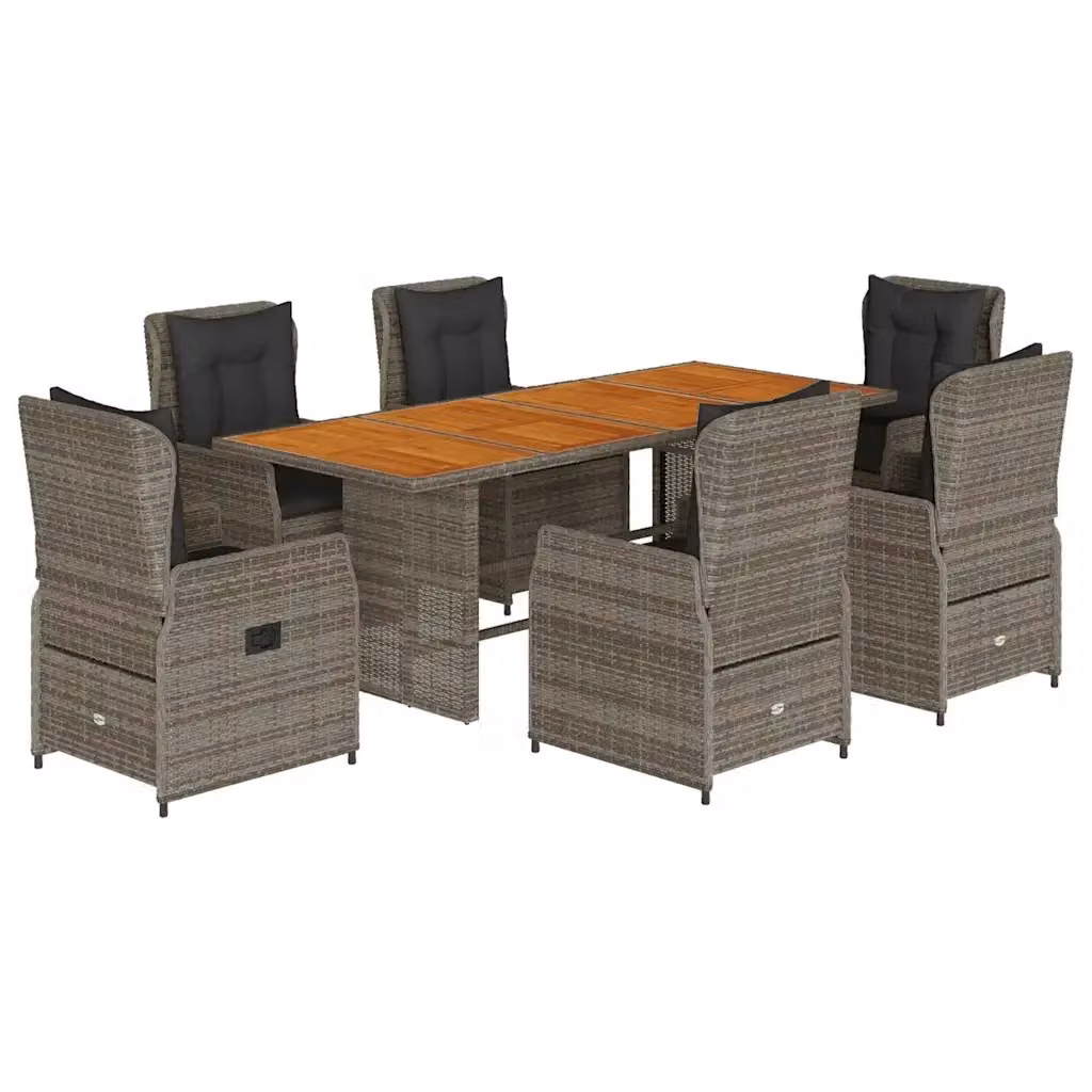 vidaXL Set da Pranzo da Giardino 7 pz in Polyrattan e Legno di Acacia Grigio – 2