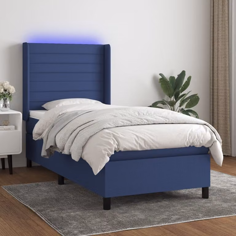 The Living Store Letto a molle con materasso e LED Blu 80x200 cm in tessuto