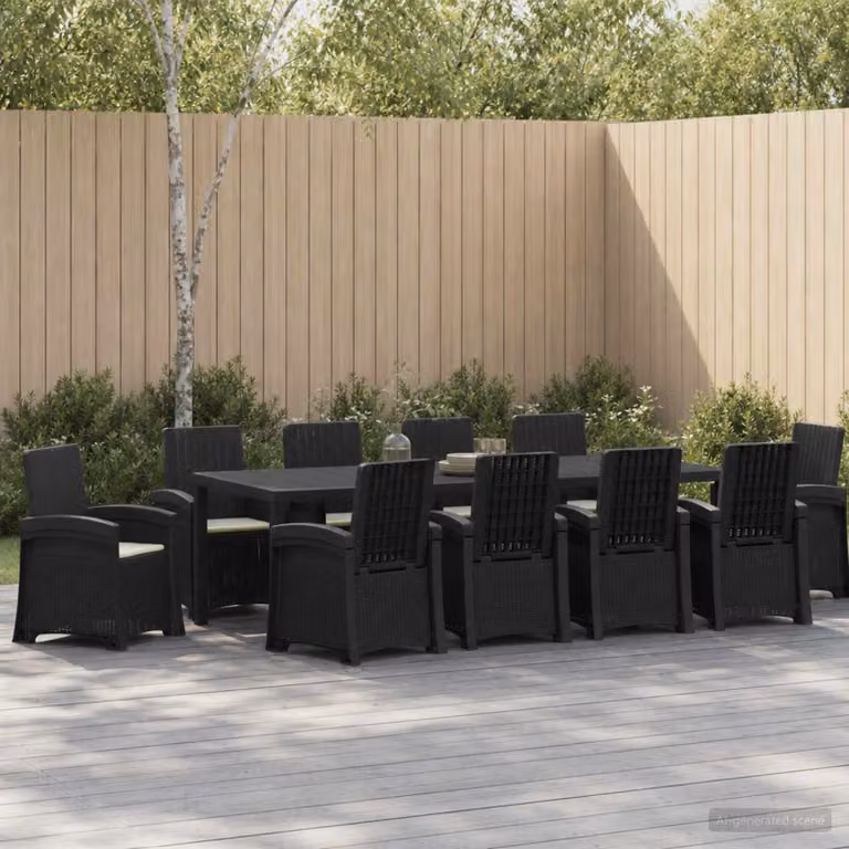 Set da pranzo per giardino e terrazza vidaXL in rattan antracite e beige, 11 pezzi