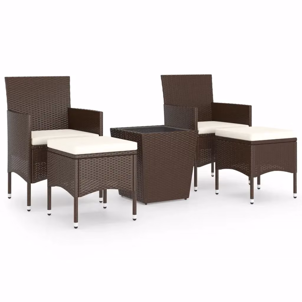 Set Bistrot da Giardino vidaXL 5 pz in Polyrattan e Vetro Temperato Marrone e Bianco – 2