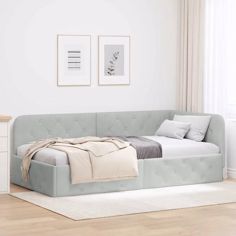 vidaXL Cornice del letto ad angolo in velluto grigio, L/P/H: 204 x 100 x 72 cm