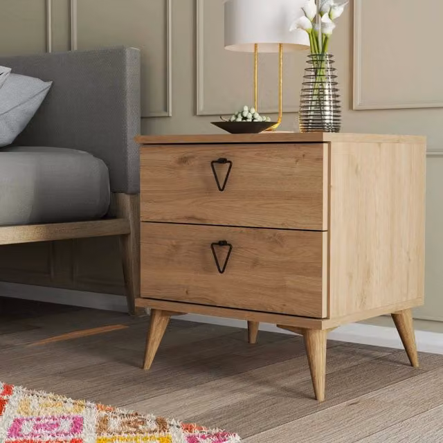 Comodino Pilar DMORA con 2 cassetti, colore marrone quercia, L: 52 cm, P: 45 cm, H: 55 cm – 1