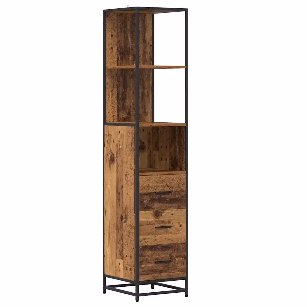 Set di mobili per il bagno vidaXL in legno e metallo marrone con ripiani e cassetti L/P/H: 35 x 37,5 x 166 cm – 2