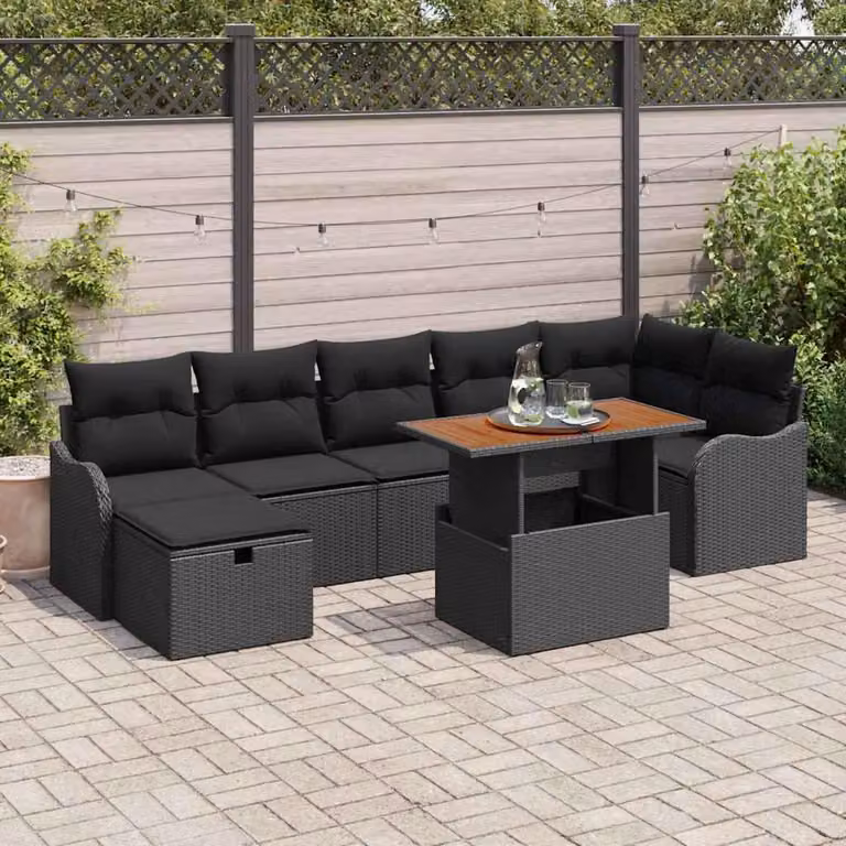 Maison Exclusive - Set da giardino composto da 8 pezzi, divano in rattan sintetico nero