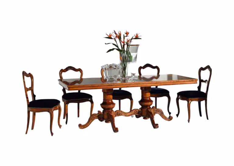 Tavolo rettangolare classico in legno di faggio con intarsio color noce Mobili 2G L: 220 cm, P: 100 cm, H: 80 cm