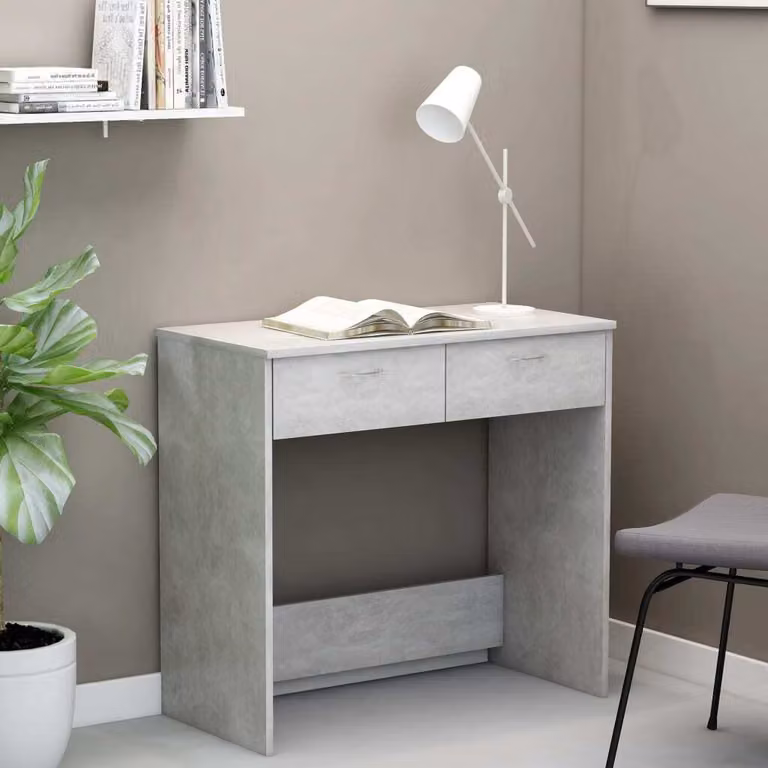 The Living Store Scrivania in cemento grigio 80x40x75 cm Materiale a base di legno