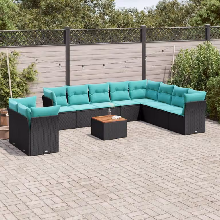 Maison Exclusive - Set da giardino 11 pezzi con cuscini in poly rattan nero