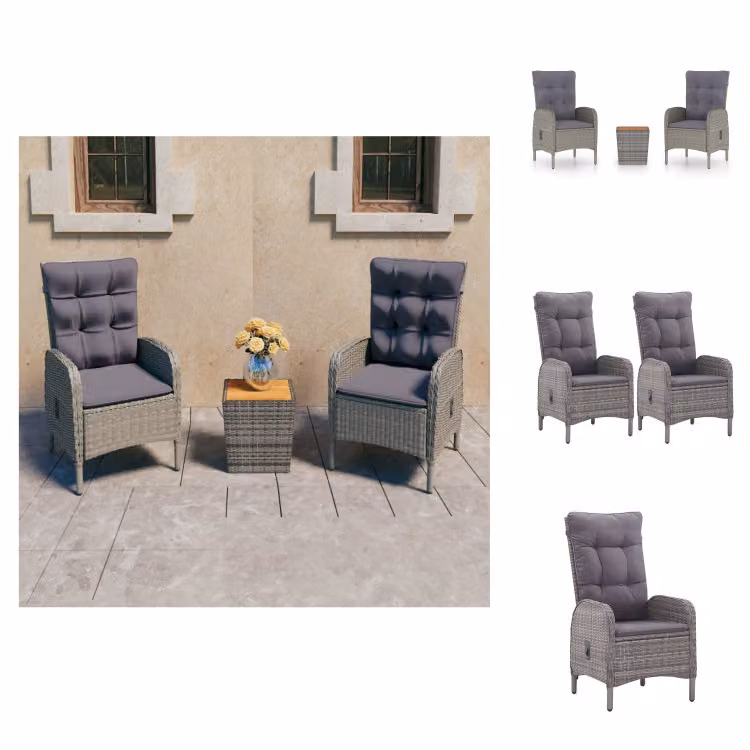 vidaXL Set bistrot 3 pezzi in rattan e legno di acacia grigio - Set di mobili da giardino