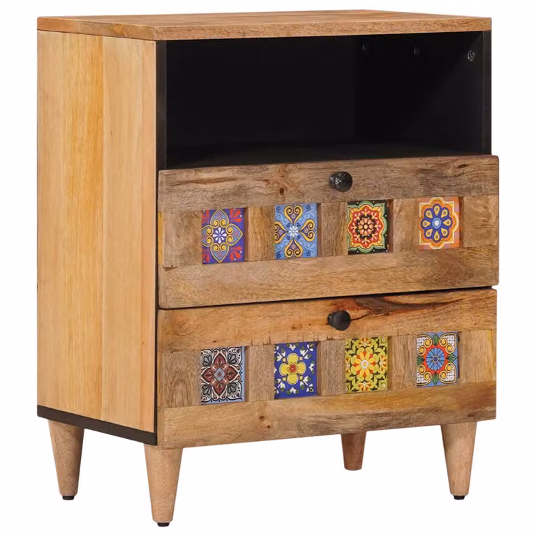 Armadio da notte moderno vidaXL in legno di mango multicolore L: 50 cm, P: 33 cm, H: 62 cm