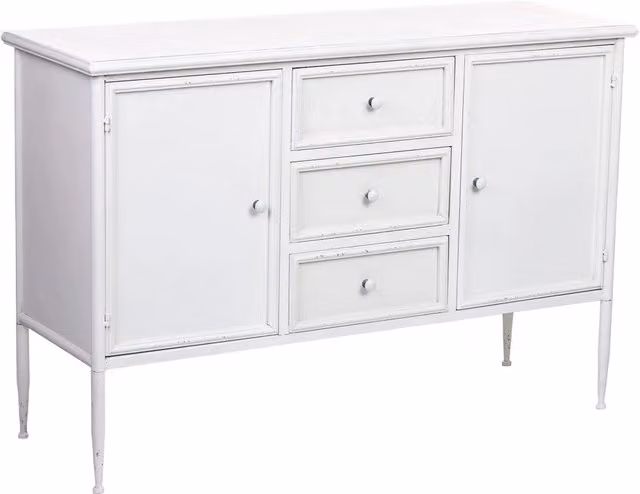 Credenza in metallo bianco con 2 ante e 3 cassetti 120x41x80h cm