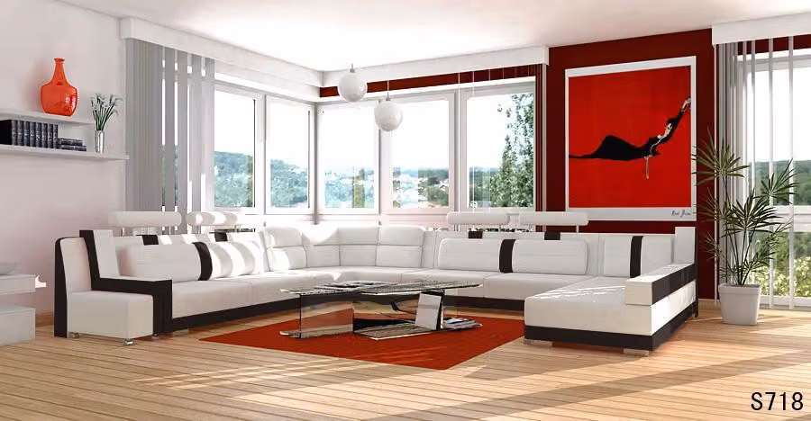 Garnitur U-Form Sofa Couch Polster Garnitur Wohnlandschaft Design Ecksofa Leder