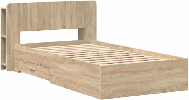 Letto singolo | Letto per adulti | Telaio del letto con storage Rovere Sonoma 75 x 190 cm