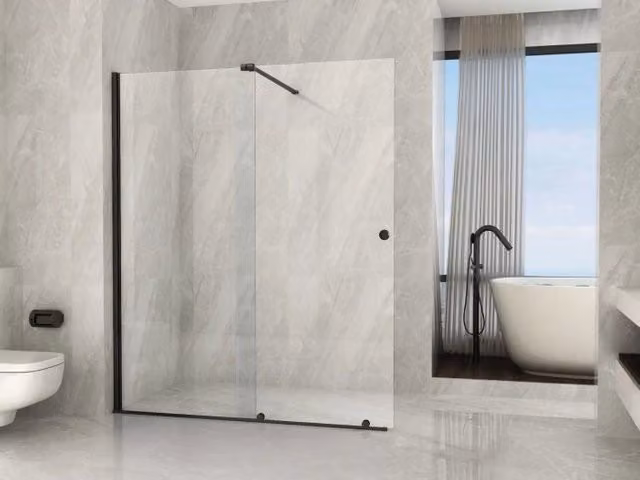 Parete Doccia in Cristallo 8 mm Walk-in con Sistema di porte Scorrevoli Nero - Misura: 160 x h195 cm