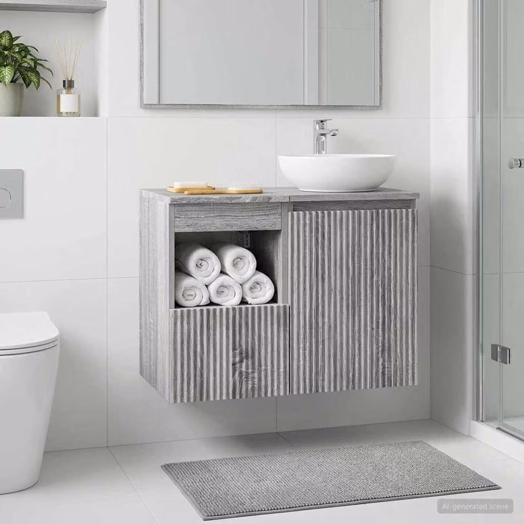 Mobile da bagno vidaXL in legno Sonoma grigio con ante a cerniera e ripiani interni L/P/H: 30 x 44,5 x 50 cm
