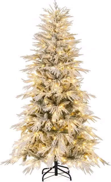 Albero di natale decorazione natalizia pre-illuminata con 250 luci LED bianco caldo, Albero di natale artificiale innevato da 180 cm Verde