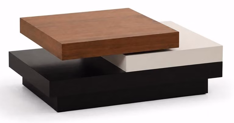 Tavolino da caffè moderno, tricolore, monolitico, asimmetrico, semplice, robusto