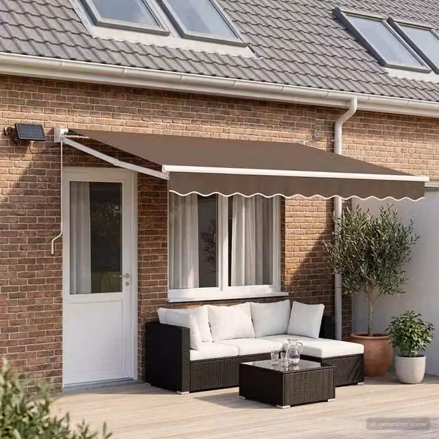 Tenda retrattile manuale con LED vidaXL in poliestere beige e marrone con struttura in acciaio e alluminio per montaggio a parete