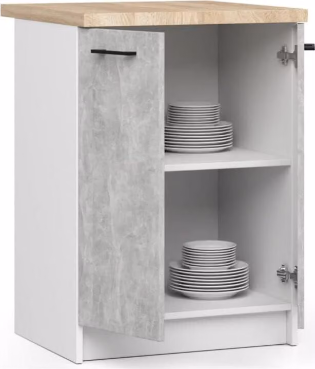 Mobile da cucina BDW, mobile da cucina con piano di lavoro, anta, cassetto, bianco / cemento