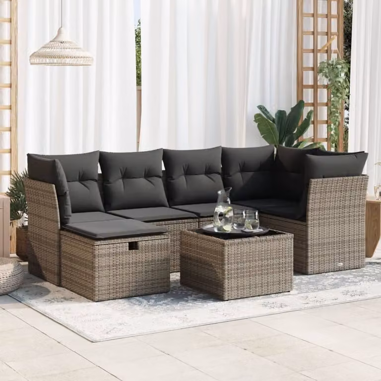 Maison Exclusive - Set da giardino 7 pezzi con cuscini in polyrattan grigio
