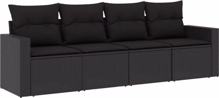Set Divani da Giardino 4 pz con Cuscini Nero in Polyrattan