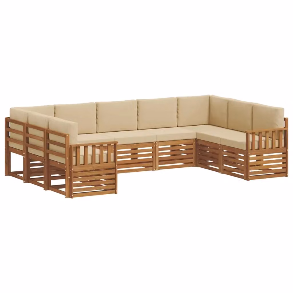 Set di divani da esterno vidaXL a forma di L in legno di acacia con cuscini beige e naturale, 9 pezzi – 2