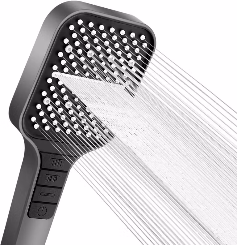 Doccia con 7 diversi tipi di getto - Dotata di pulsante di arresto - Risparmio idrico - Regolazione con una sola mano - Ugello in silicone resistente all'intasamento - Dimensioni grandi