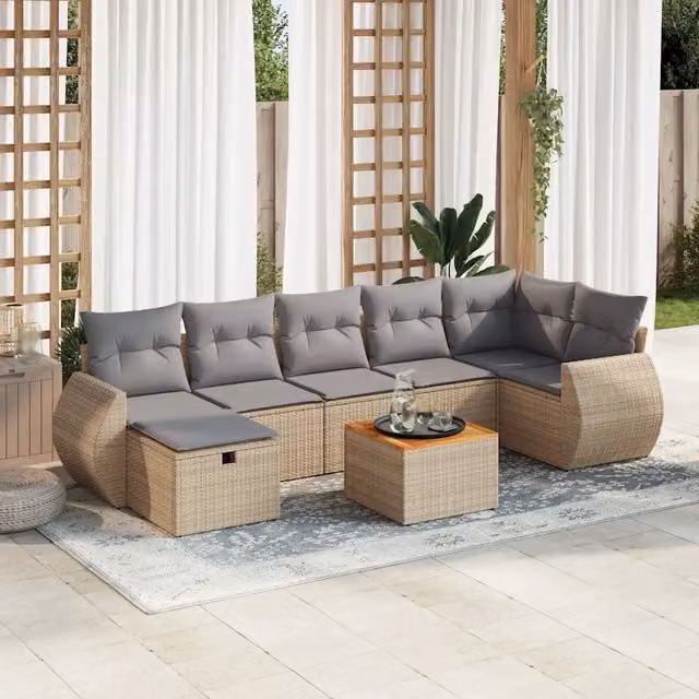 Set Divano da Giardino 8 pz con Cuscini Beige in Polyrattan 3325853