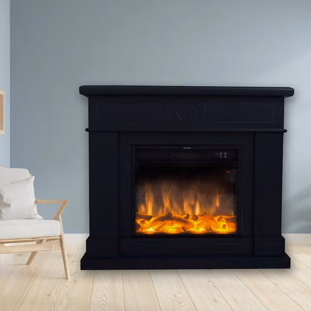 Caminetto Fuego Roberta Negro a Parete Con Cornice Telecomando e Bruciatore 1500w Nero