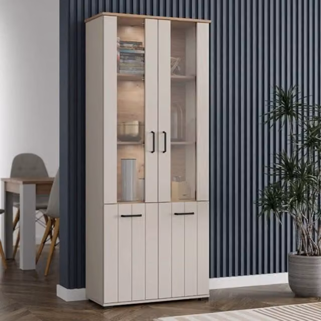 Mobile Espositore Vetrina Tadas DMORA con Ante in Vetro e Ripiani Interni, Colore Bianco Crema, L: 79 cm, P: 36 cm, H: 191 cm – 1