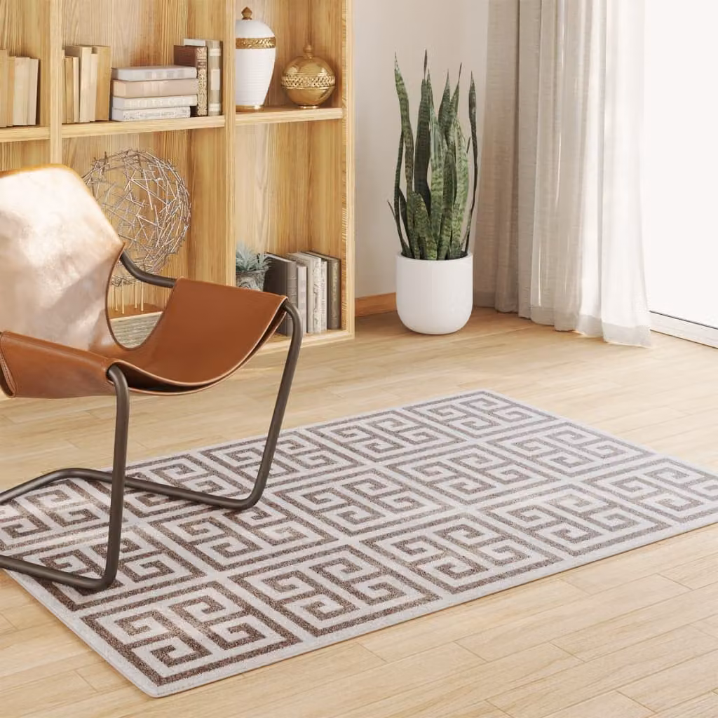 vidaXL Tappeto a Pelo Corto Multicolore e Marrone con Design Geometrico Moderno per Interni ed Esterni L: 180 cm, P: 120 cm