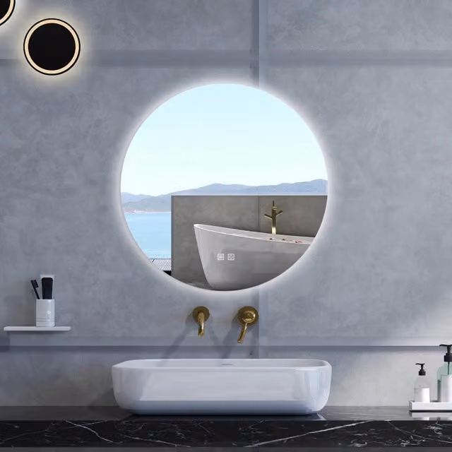 Specchio da bagno rotondo Aica Italy con retroilluminazione LED, funzione antifog e regolabile, diametro: 80 cm, colore bianco
