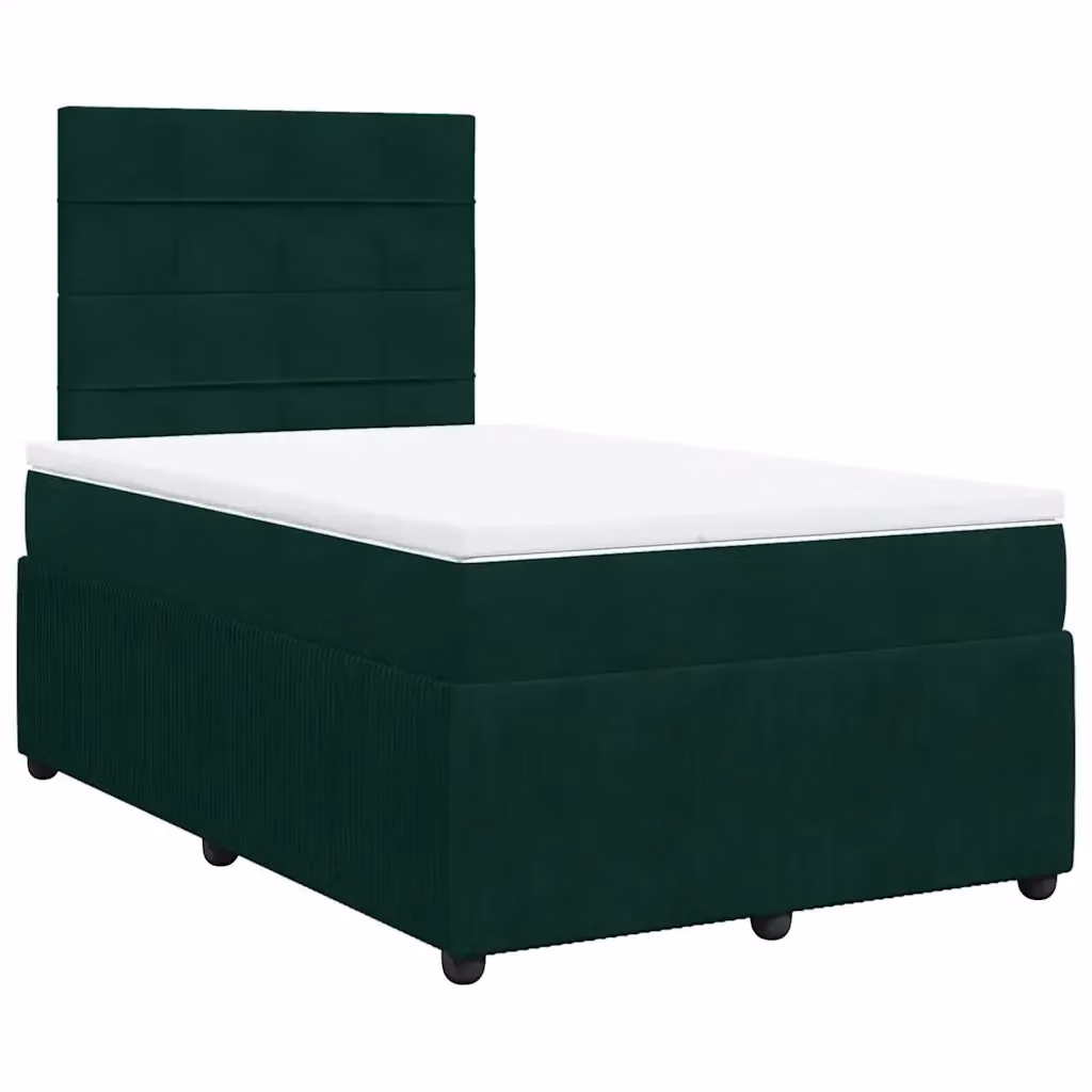 Letto con Giroletto a Molle e Materasso Ibrido vidaXL in Velluto Verde Scuro e Bianco L/P: 120 x 190 cm – 2