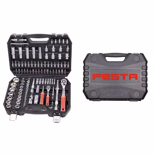 Set nudo, 110 pezzi, 1/4" + 1/2" copertura in plastica, CrV, FESTA