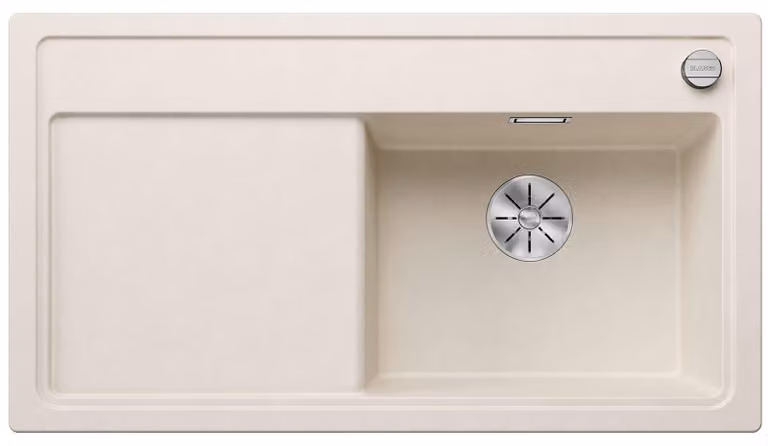 Lavello Zenar 5 S, Silgranit color bianco opaco, vasca a destra, dimensioni 91,5x61,6 cm