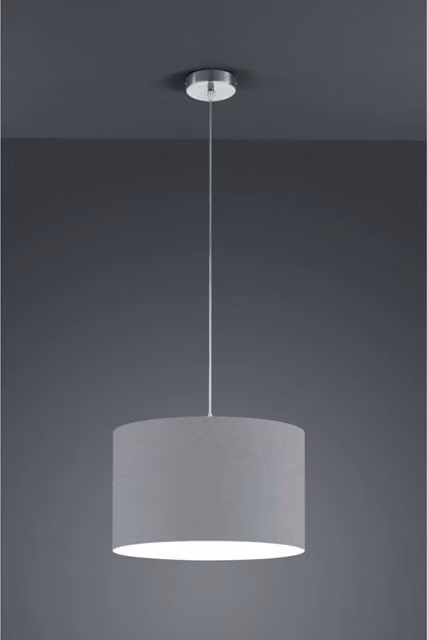 Lampada a sospensione Hotel Trio Leuchten, paralume in tessuto grigio e dettagli argento, Ø 40 cm
