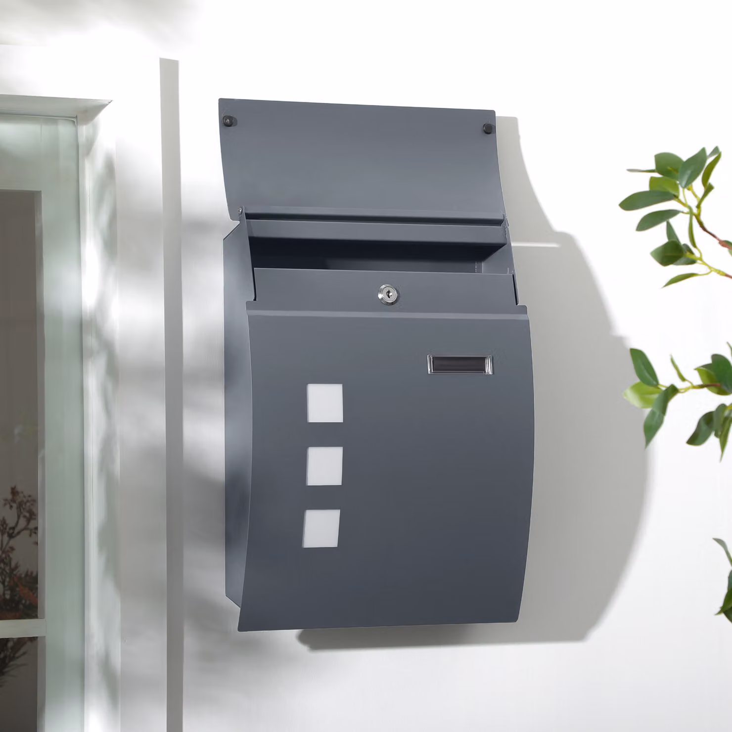 Cassetta postale curva in acciaio inossidabile HOMCOM con 3 fessure e colore grigio, L: 45 cm, P: 10 cm, H: 32 cm – 2