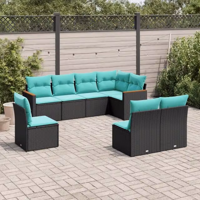 Set Divani da Giardino 8 pz con Cuscini Nero in Polyrattan 3226043
