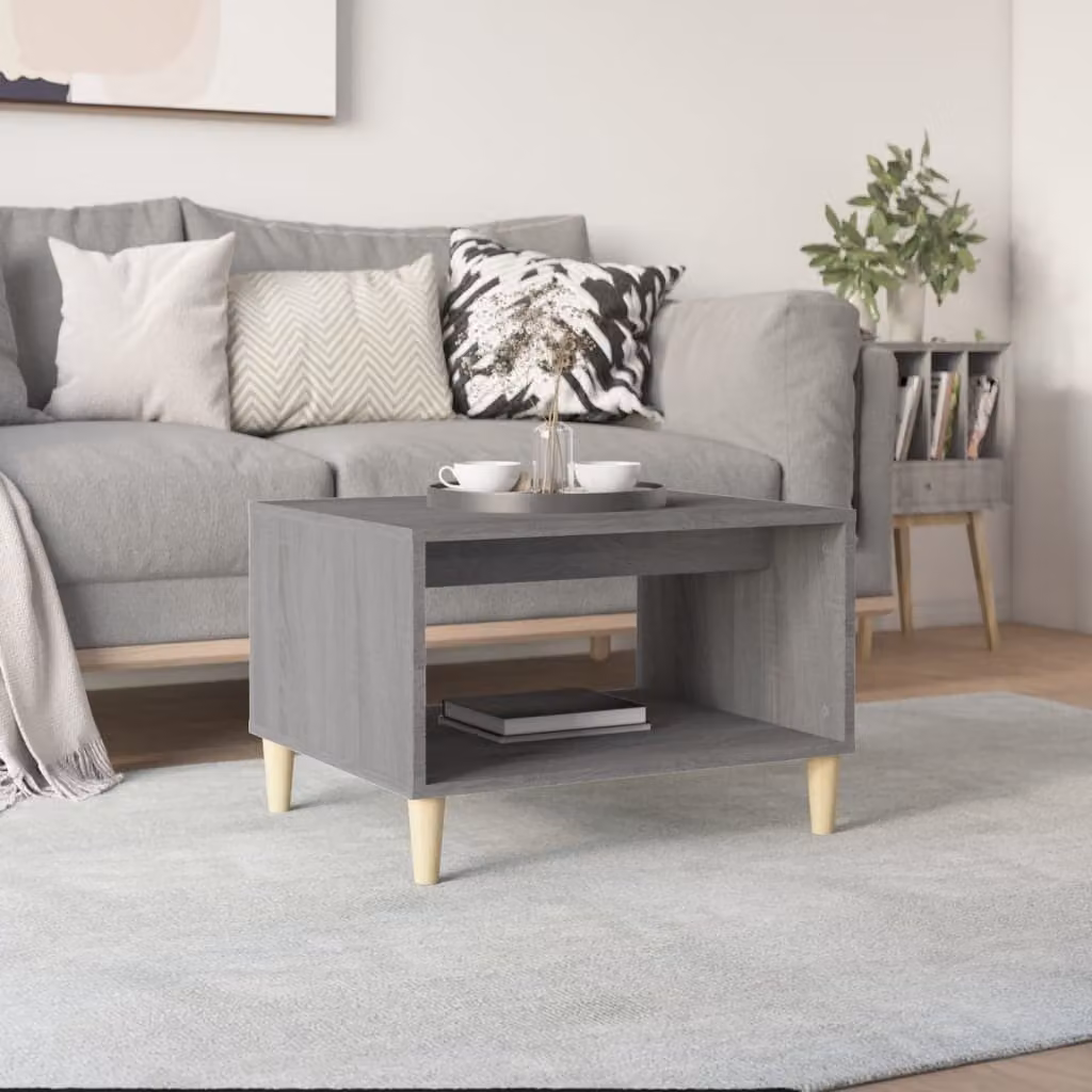 The Living Store Tavolino Grigio Sonoma 60x50x40 cm Materiale a base di legno