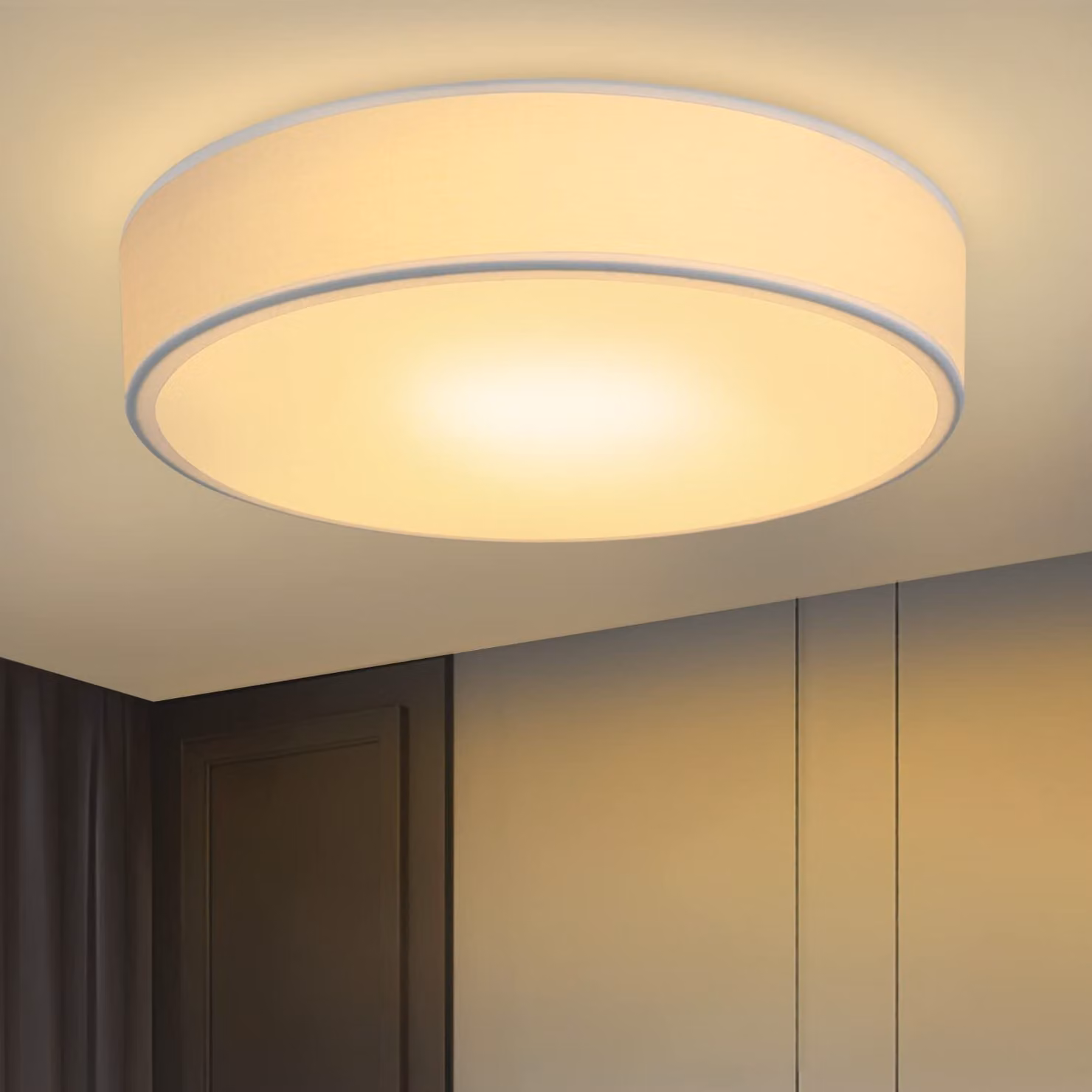 ZMH Lampada da soffitto Camera da letto Luce da soffitto rotonda - 1 fiamma E27 Lampada da soggiorno Tessuto Lampada da camera da letto moderna Lampada da cucina bianca con paralume in tessuto