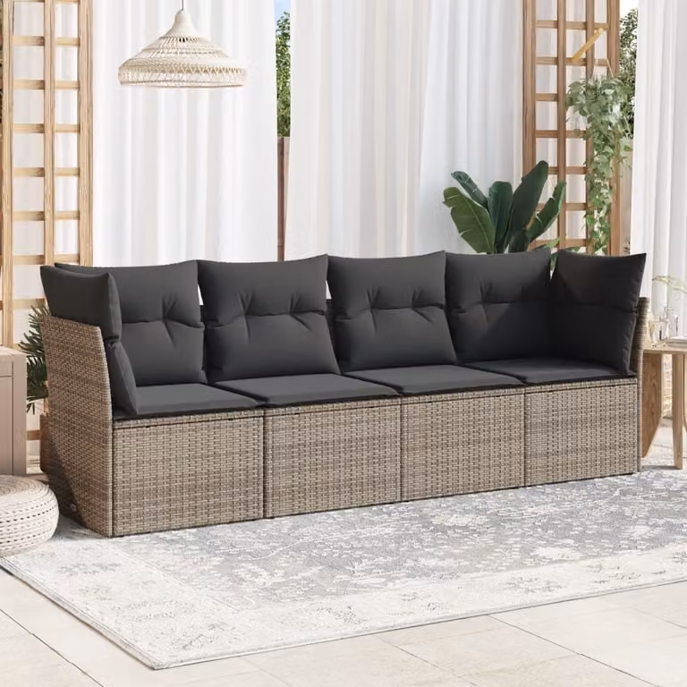 Maison Exclusive - Set Divani da Giardino 4 pz con Cuscini in Polyrattan Grigio