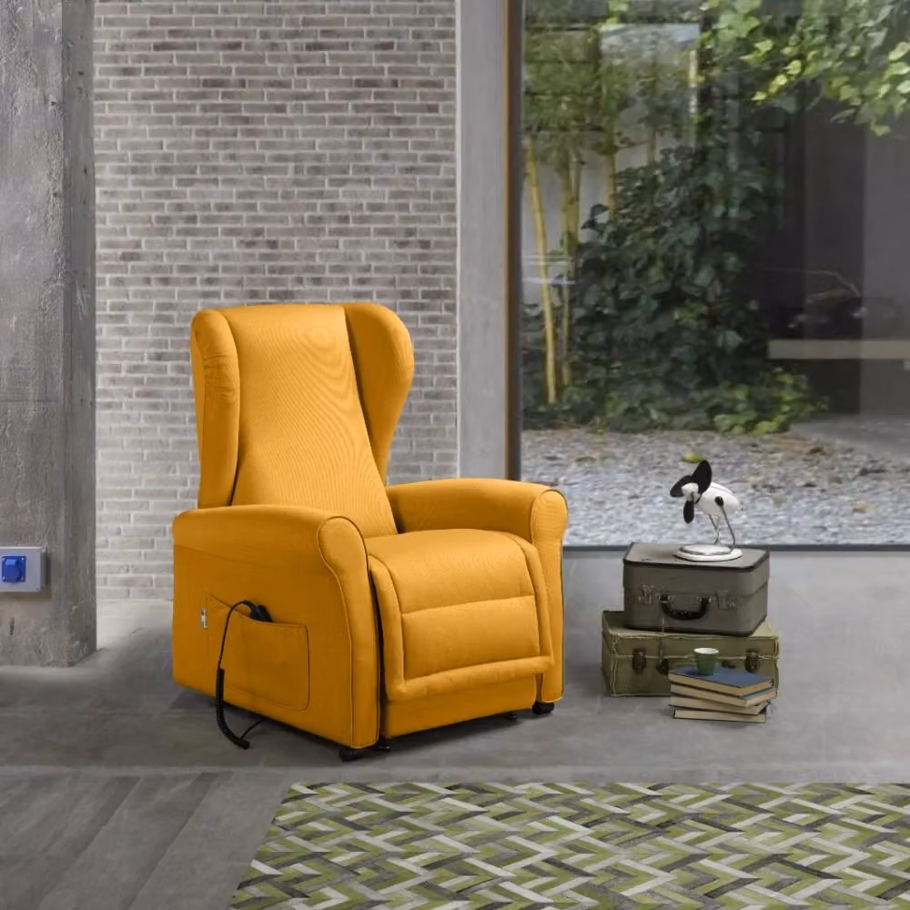 Poltrona Alzapersona Elettrica GIORDANOSHOP con 2 Motori in Microfibra Gialla L/P/H: 90 x 100 x 90 cm – 2