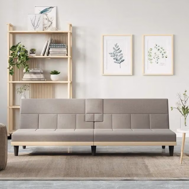 Divano Letto Moderno vidaXL in Tessuto Grigio e Beige con Portabicchieri