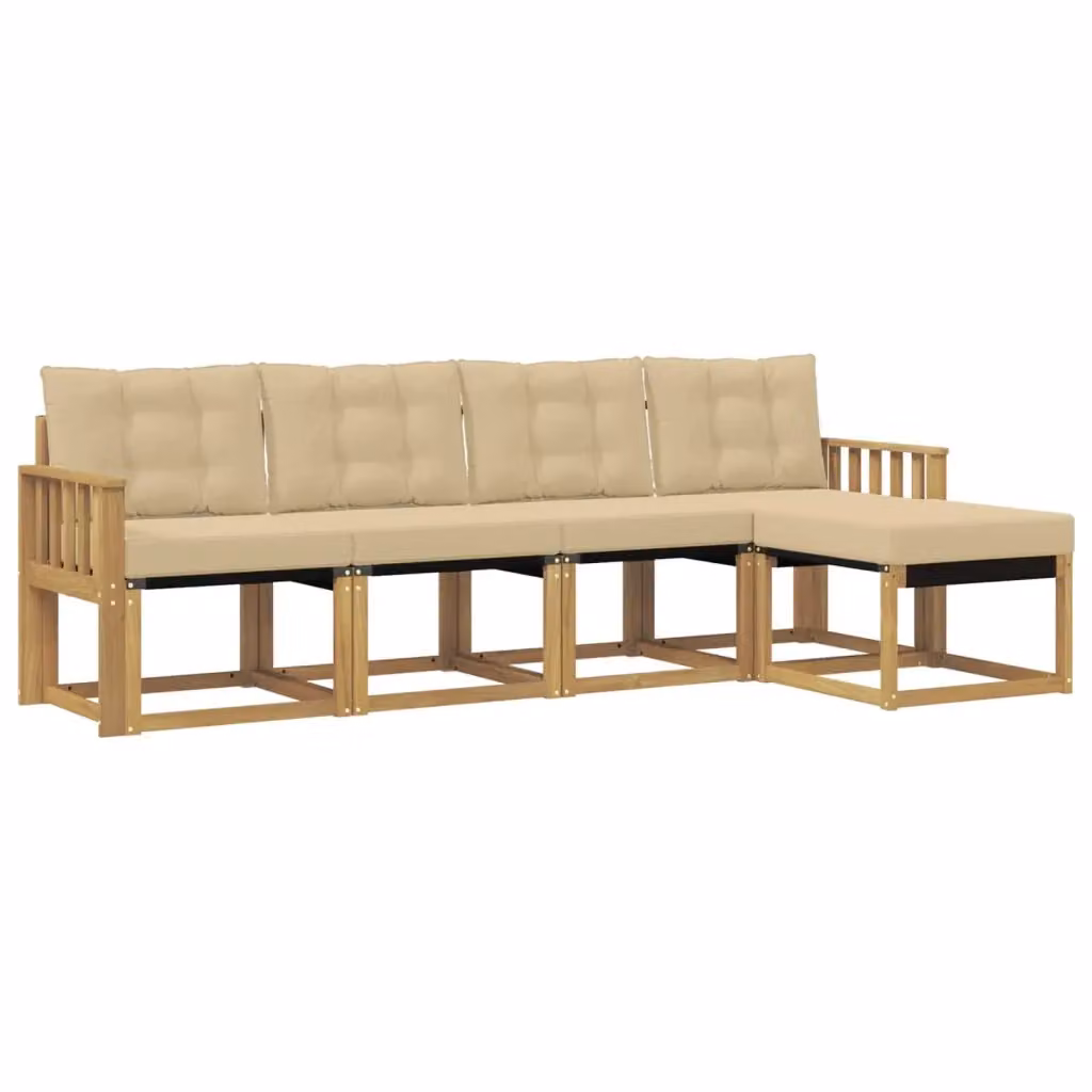 Set di divani da esterno a L vidaXL in legno di acacia con cuscini Bianco e Beige – 2