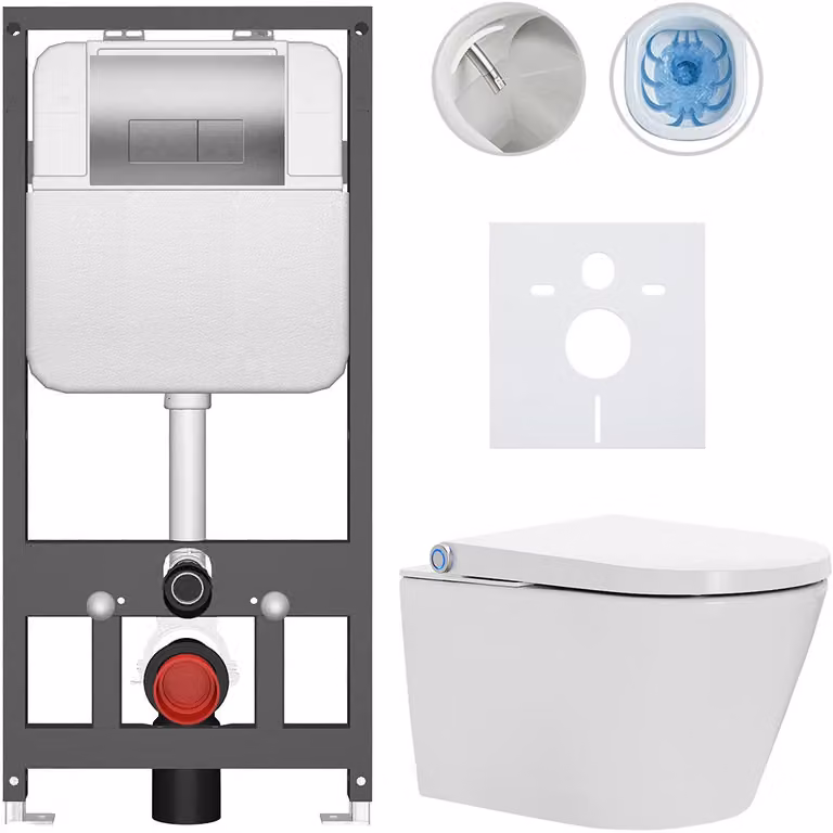 WC sospeso con bidet Cronus Standard - bianco lucido - pulsante Prime/Modulo, argento - sospeso - installazione a parete/con pannelli di cartongesso - 59,3x38,4 cm
