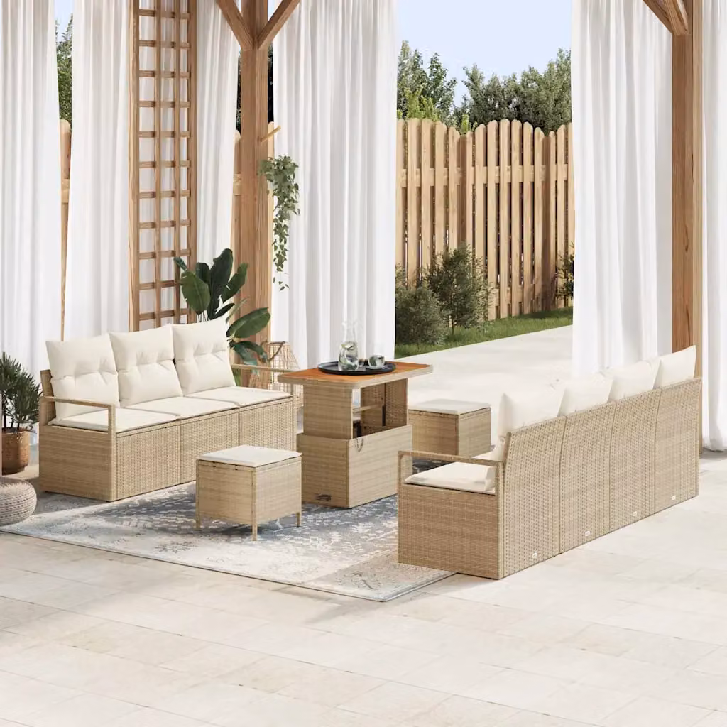 Set Divano da Giardino vidaXL 10 Pezzi Beige con Cuscini e Struttura in Acciaio Verniciato a Polvere – 1