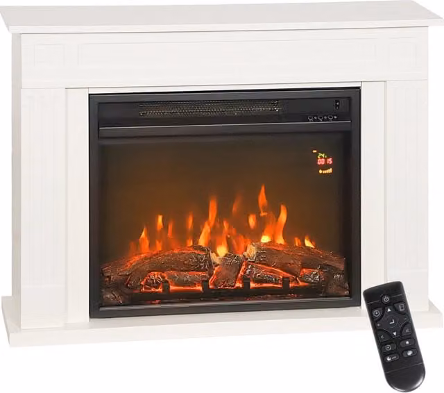 Camino Elettrico con Fiamma a 5 Luminosit¨¤, Telecomando e Timer, 98x23.5x69.5 cm, Bianco e Nero